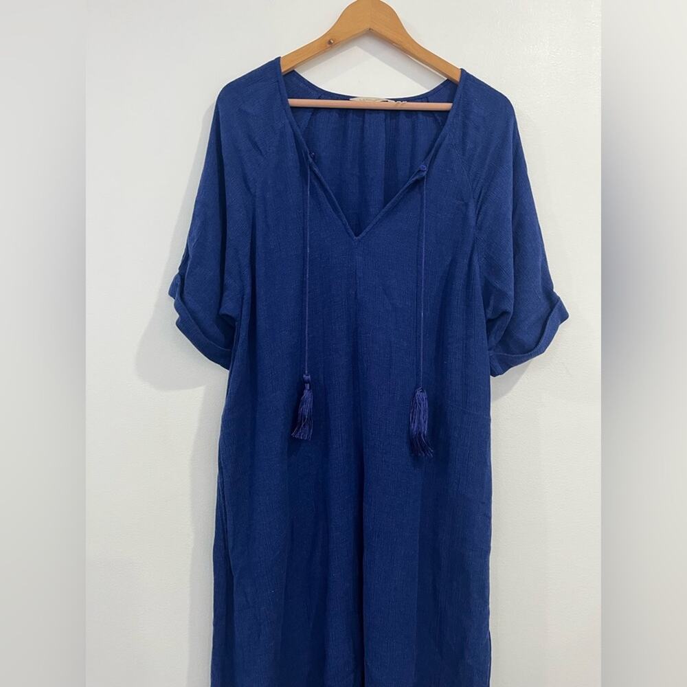Soft Surroundings Blue Linen Tassel Maxi Dress Petite Medium - Picture 2 of 7